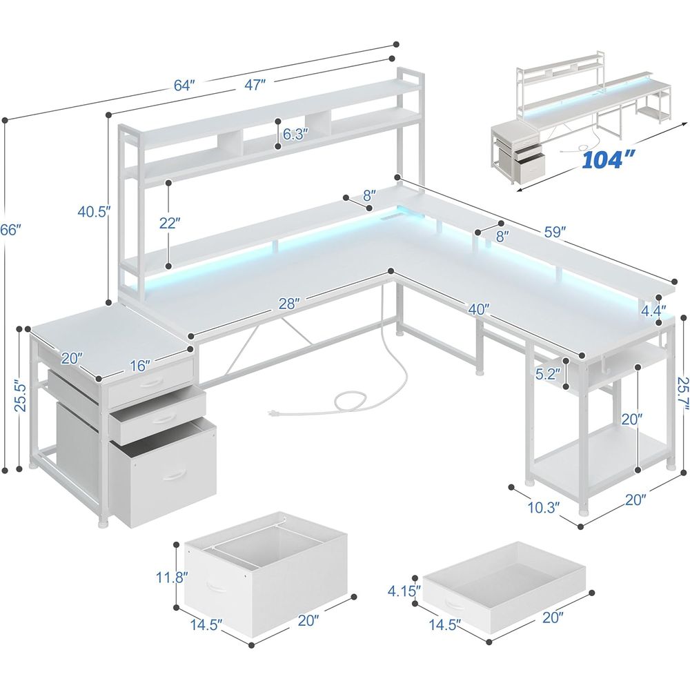 104インチL字型デスク、2人用ホームオフィス向け、4つのサ - Desk Setup L Shaped のレビューと価格