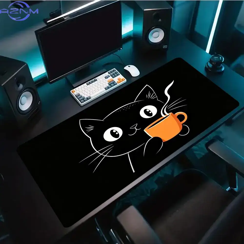 かわいい線画の猫がコーヒーカップを手に持っているデザインの、 - Desk Setup Pc And Laptop のレビューと価格