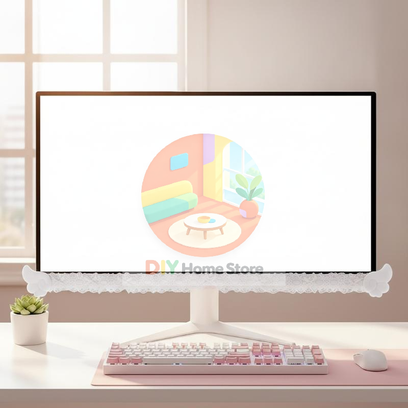 ふわふわの天使の羽根が付いた、カラフルなレースモニター装飾。 - Setup Desk Monitor のレビューと価格